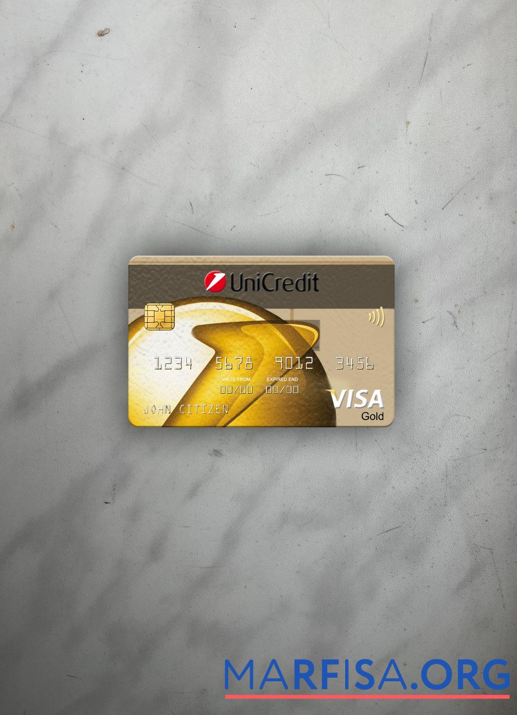Printable Romania UniCredit Bank visa gold card photolook front template